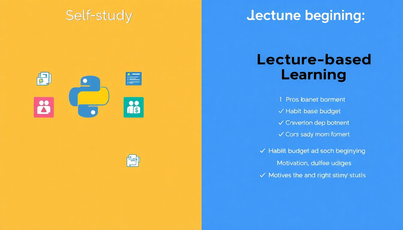 파이썬 독학과 강의 수강의 장단점 및 선택 체크리스트 시각적 비교 이미지