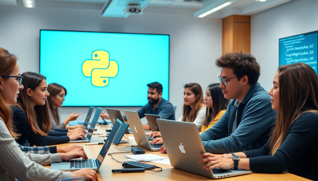 비전공자들이 파이썬을 배우는 현대적 교실 환경의 사진